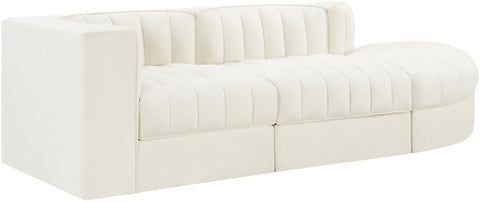 Talia Cream Velvet Performance Fabric Upholstered Sectional, 3-Piece