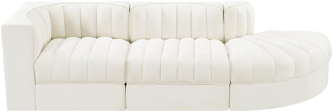 Talia Cream Velvet Performance Fabric Upholstered Sectional, 3-Piece