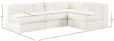 Talia Cream Velvet Performance Fabric Upholstered Sectional, 4-Piece