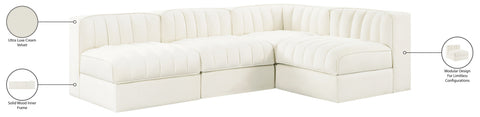 Talia Cream Velvet Performance Fabric Upholstered Sectional, 4-Piece