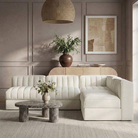 Talia Cream Velvet Performance Fabric Upholstered Sectional, 4-Piece