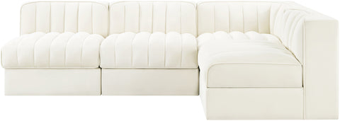 Talia Cream Velvet Performance Fabric Upholstered Sectional, 4-Piece