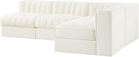 Talia Cream Velvet Performance Fabric Upholstered Sectional, 4-Piece