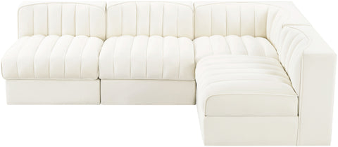 Talia Cream Velvet Performance Fabric Upholstered Sectional, 4-Piece