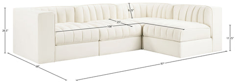 Talia Cream Velvet Performance Fabric Upholstered Sectional, 4-Piece (Style 2)