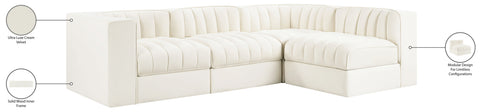Talia Cream Velvet Performance Fabric Upholstered Sectional, 4-Piece (Style 2)