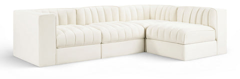 Talia Cream Velvet Performance Fabric Upholstered Sectional, 4-Piece (Style 2)