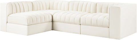 Talia Cream Velvet Performance Fabric Upholstered Sectional, 4-Piece (Style 2)