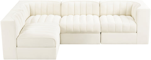 Talia Cream Velvet Performance Fabric Upholstered Sectional, 4-Piece (Style 2)
