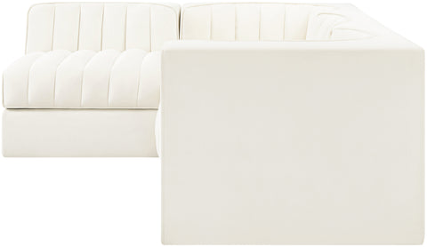 Talia Cream Velvet Performance Fabric Upholstered Sectional, 4-Piece (Style 2)