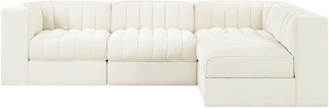 Talia Cream Velvet Performance Fabric Upholstered Sectional, 4-Piece (Style 2)