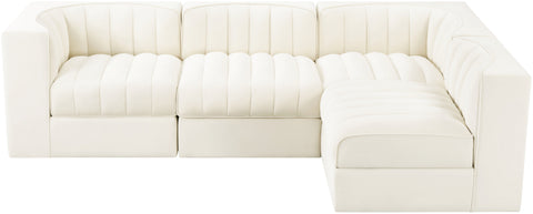 Talia Cream Velvet Performance Fabric Upholstered Sectional, 4-Piece (Style 2)