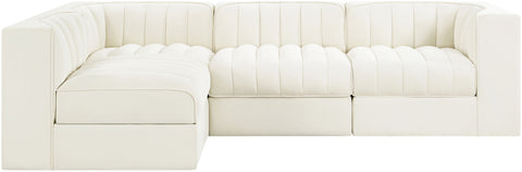 Talia Cream Velvet Performance Fabric Upholstered Sectional, 4-Piece (Style 2)