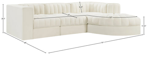 Talia Cream Velvet Performance Fabric Upholstered Sectional, 4-Piece (Style 3)