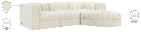 Talia Cream Velvet Performance Fabric Upholstered Sectional, 4-Piece (Style 3)