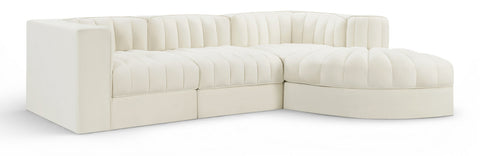Talia Cream Velvet Performance Fabric Upholstered Sectional, 4-Piece (Style 3)