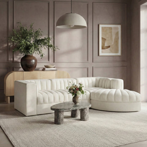 Talia Cream Velvet Performance Fabric Upholstered Sectional, 4-Piece (Style 3)