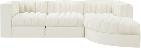 Talia Cream Velvet Performance Fabric Upholstered Sectional, 4-Piece (Style 3)