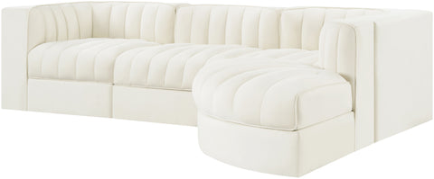 Talia Cream Velvet Performance Fabric Upholstered Sectional, 4-Piece (Style 3)