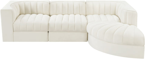 Talia Cream Velvet Performance Fabric Upholstered Sectional, 4-Piece (Style 3)