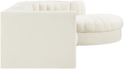 Talia Cream Velvet Performance Fabric Upholstered Sectional, 4-Piece (Style 3)