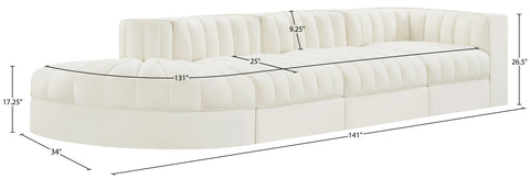 Talia Cream Velvet Performance Fabric Upholstered Sectional, 4-Piece (Style 4)