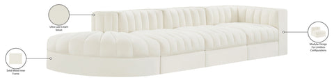 Talia Cream Velvet Performance Fabric Upholstered Sectional, 4-Piece (Style 4)