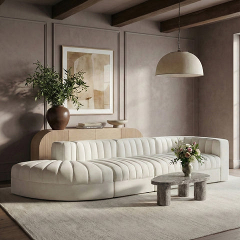 Talia Cream Velvet Performance Fabric Upholstered Sectional, 4-Piece (Style 4)
