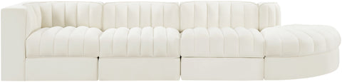 Talia Cream Velvet Performance Fabric Upholstered Sectional, 4-Piece (Style 4)