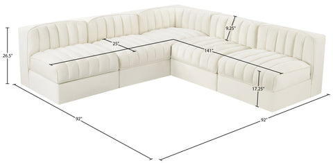 Talia Cream Velvet Performance Fabric Upholstered Sectional, 5-Piece