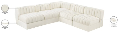Talia Cream Velvet Performance Fabric Upholstered Sectional, 5-Piece