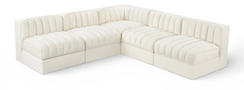 Talia Cream Velvet Performance Fabric Upholstered Sectional, 5-Piece