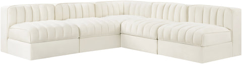 Talia Cream Velvet Performance Fabric Upholstered Sectional, 5-Piece
