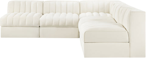 Talia Cream Velvet Performance Fabric Upholstered Sectional, 5-Piece