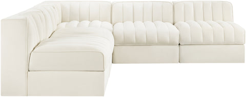 Talia Cream Velvet Performance Fabric Upholstered Sectional, 5-Piece