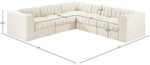 Talia Cream Velvet Performance Fabric Upholstered Sectional, 5-Piece (Style 2)