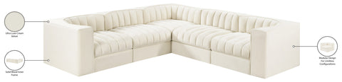 Talia Cream Velvet Performance Fabric Upholstered Sectional, 5-Piece (Style 2)