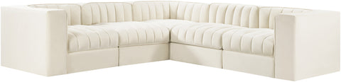 Talia Cream Velvet Performance Fabric Upholstered Sectional, 5-Piece (Style 2)