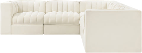 Talia Cream Velvet Performance Fabric Upholstered Sectional, 5-Piece (Style 2)