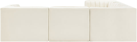 Talia Cream Velvet Performance Fabric Upholstered Sectional, 5-Piece (Style 2)