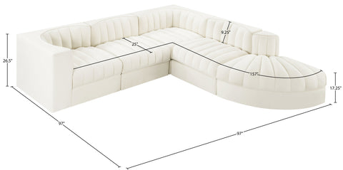 Talia Cream Velvet Performance Fabric Upholstered Sectional, 5-Piece (Style 3)