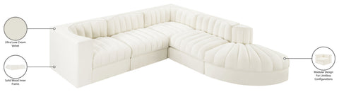 Talia Cream Velvet Performance Fabric Upholstered Sectional, 5-Piece (Style 3)