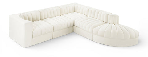 Talia Cream Velvet Performance Fabric Upholstered Sectional, 5-Piece (Style 3)