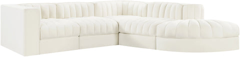 Talia Cream Velvet Performance Fabric Upholstered Sectional, 5-Piece (Style 3)