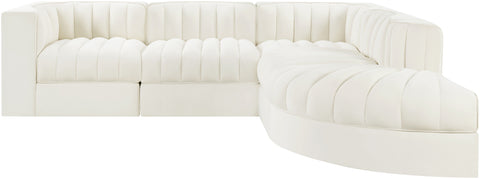 Talia Cream Velvet Performance Fabric Upholstered Sectional, 5-Piece (Style 3)