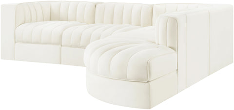 Talia Cream Velvet Performance Fabric Upholstered Sectional, 5-Piece (Style 3)