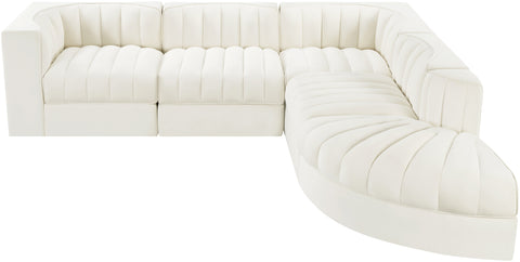 Talia Cream Velvet Performance Fabric Upholstered Sectional, 5-Piece (Style 3)