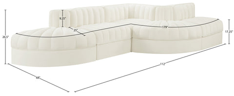Talia Cream Velvet Performance Fabric Upholstered Sectional, 5-Piece (Style 4)
