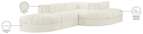 Talia Cream Velvet Performance Fabric Upholstered Sectional, 5-Piece (Style 4)