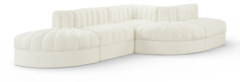 Talia Cream Velvet Performance Fabric Upholstered Sectional, 5-Piece (Style 4)